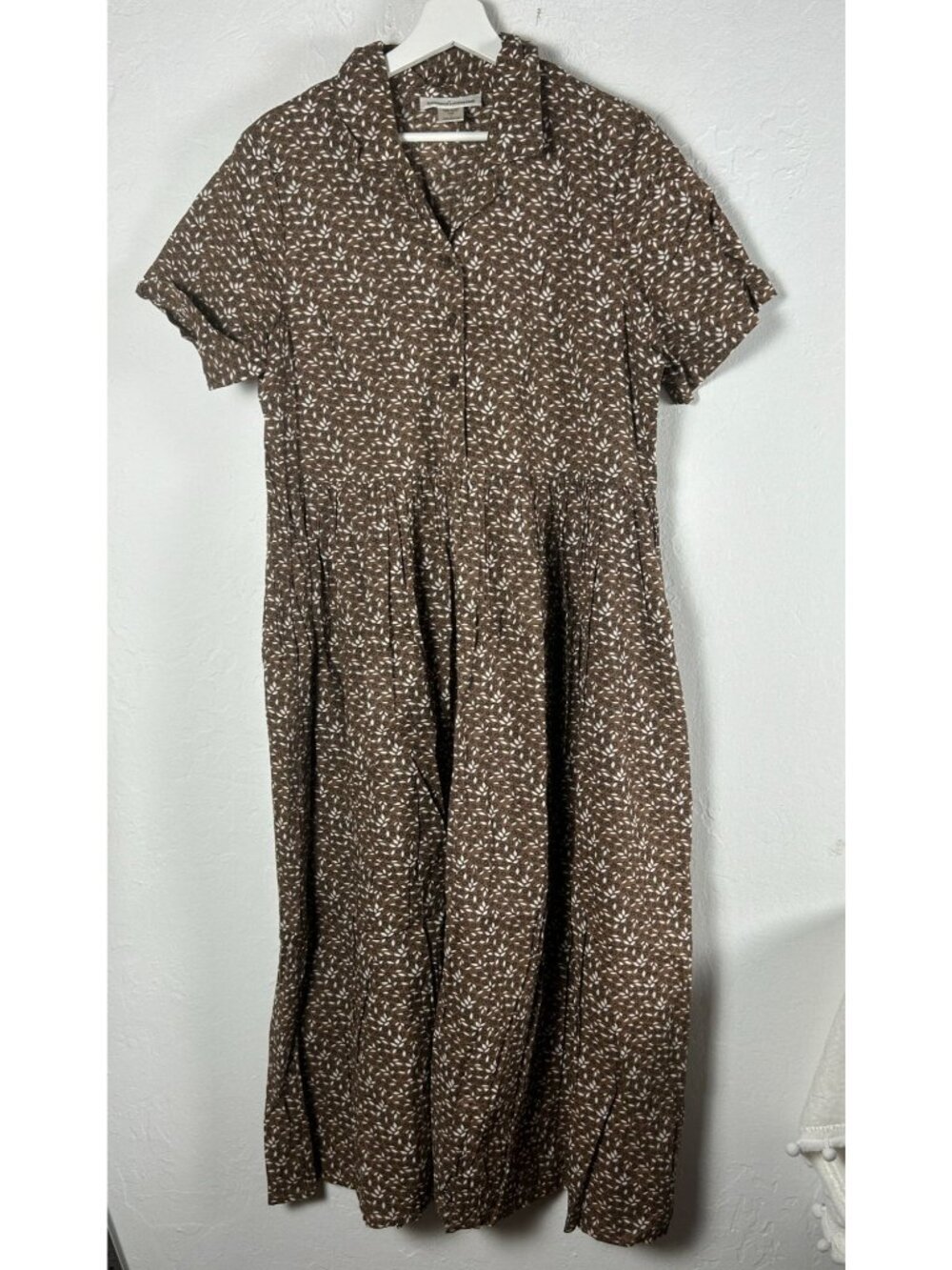 Serengeti Catalog Womens Brown Floral Button-Front Cotton Maxi Shirt Dress Large